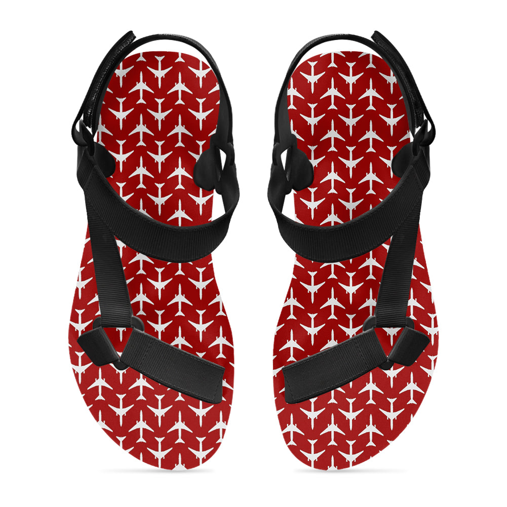 Perfectly Sized Seamless Airplanes Red Designed Open Toe Sandals (Slippers)