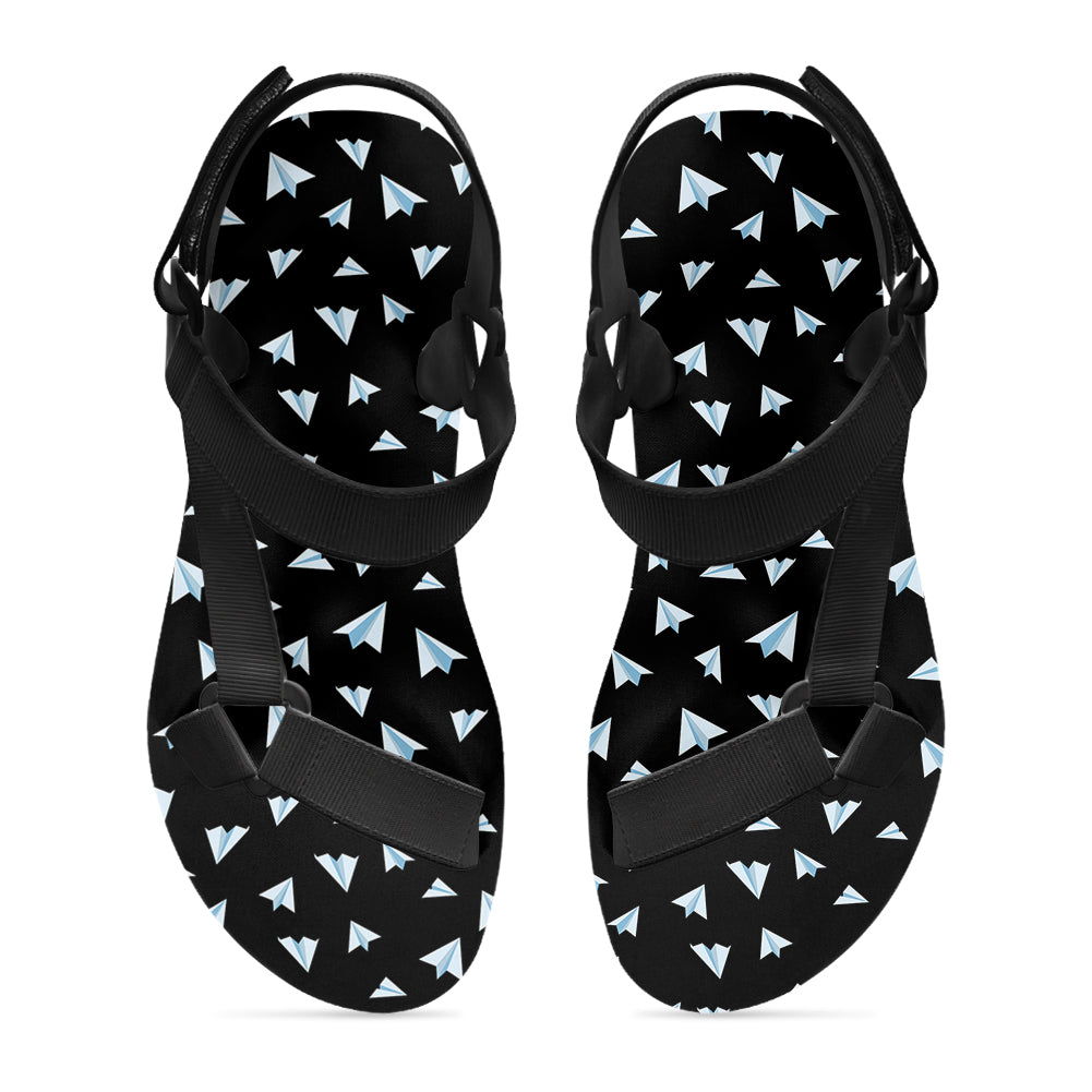 Paper Airplanes (Black) Designed Open Toe Sandals (Slippers)