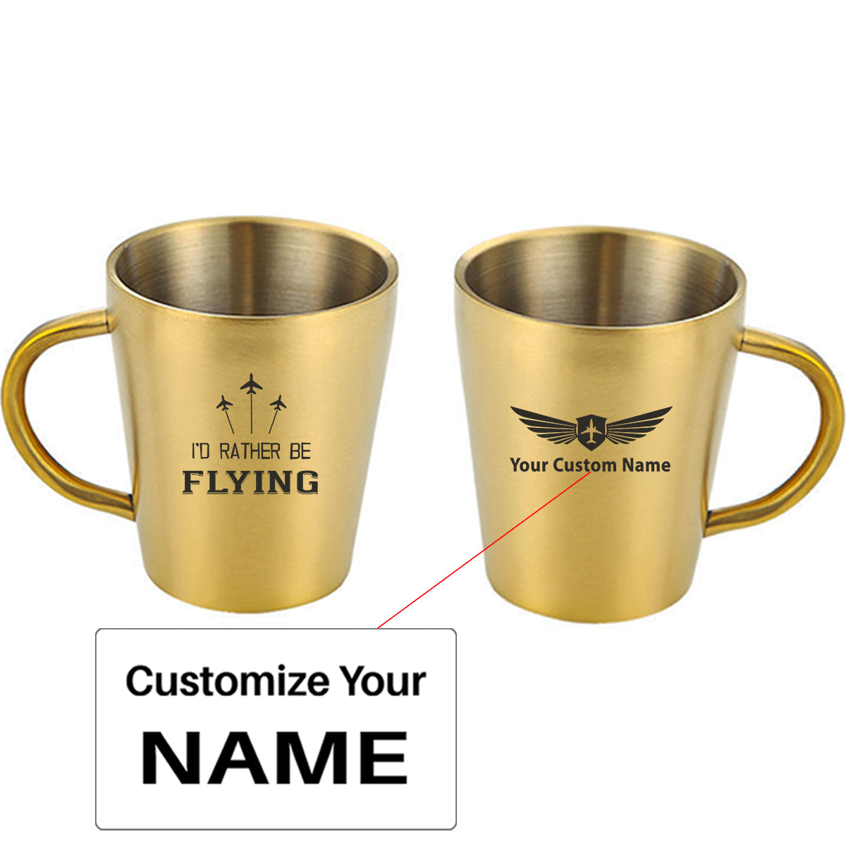 I'D Rather Be Flying Designed Stainless Steel Coffee Mugs