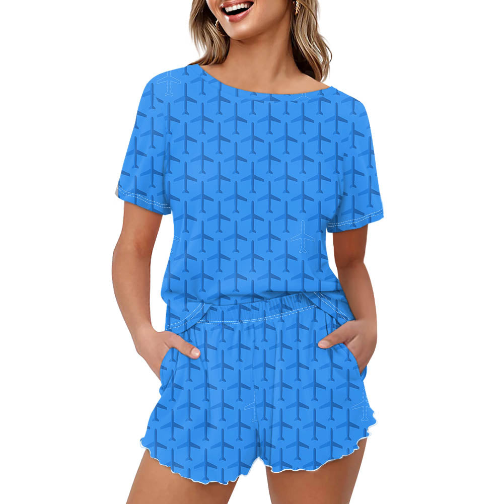 Blue Seamless Airplanes 2 Designed Women Summer Home Suits