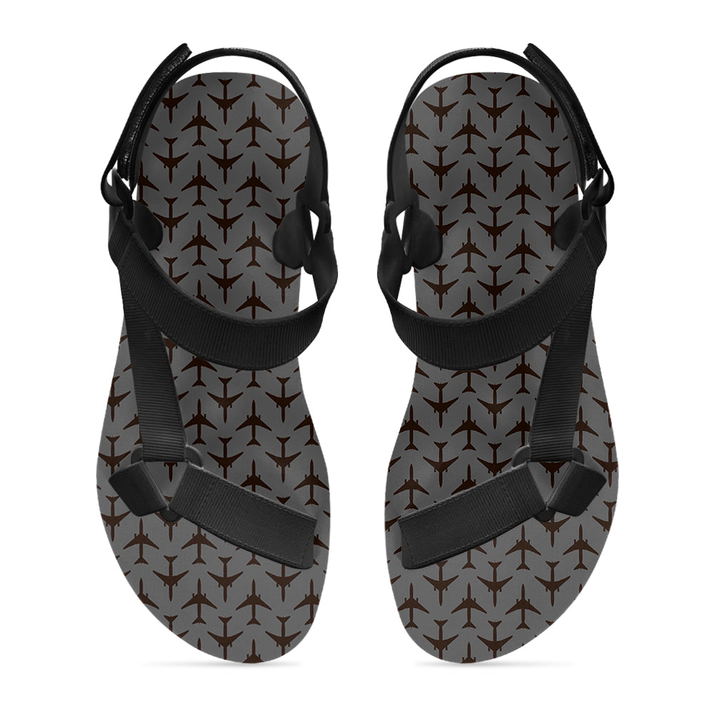 Perfectly Sized Seamless Airplanes Gray Designed Open Toe Sandals (Slippers)