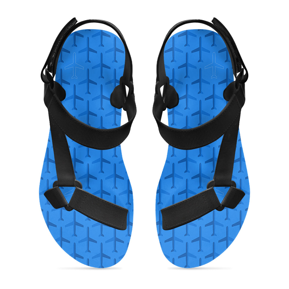 Blue Seamless Airplanes Designed Open Toe Sandals (Slippers)