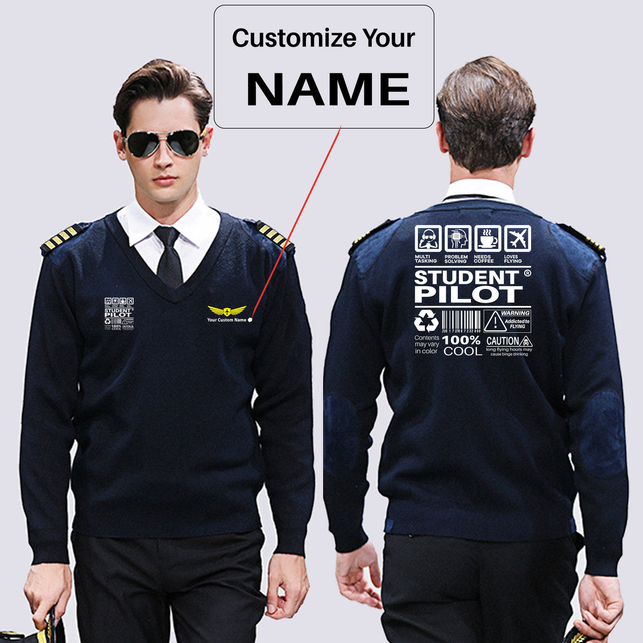 Student Pilot Label Designed Wool Pilot Sweaters