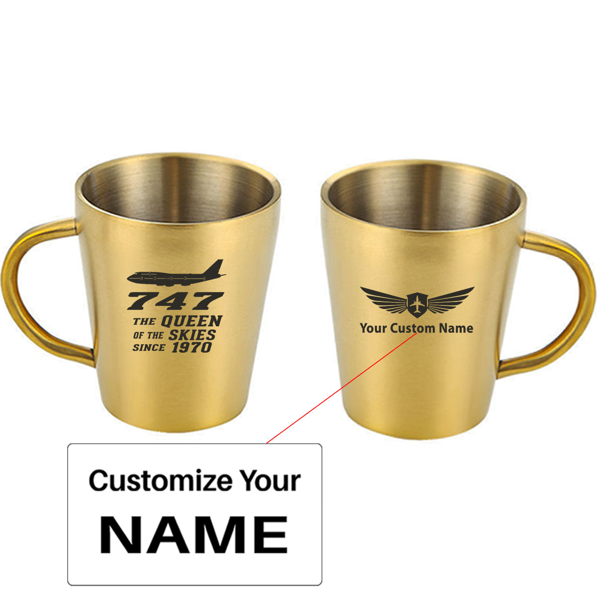 Boeing 747 - Queen of the Skies (2) Designed Stainless Steel Coffee Mugs