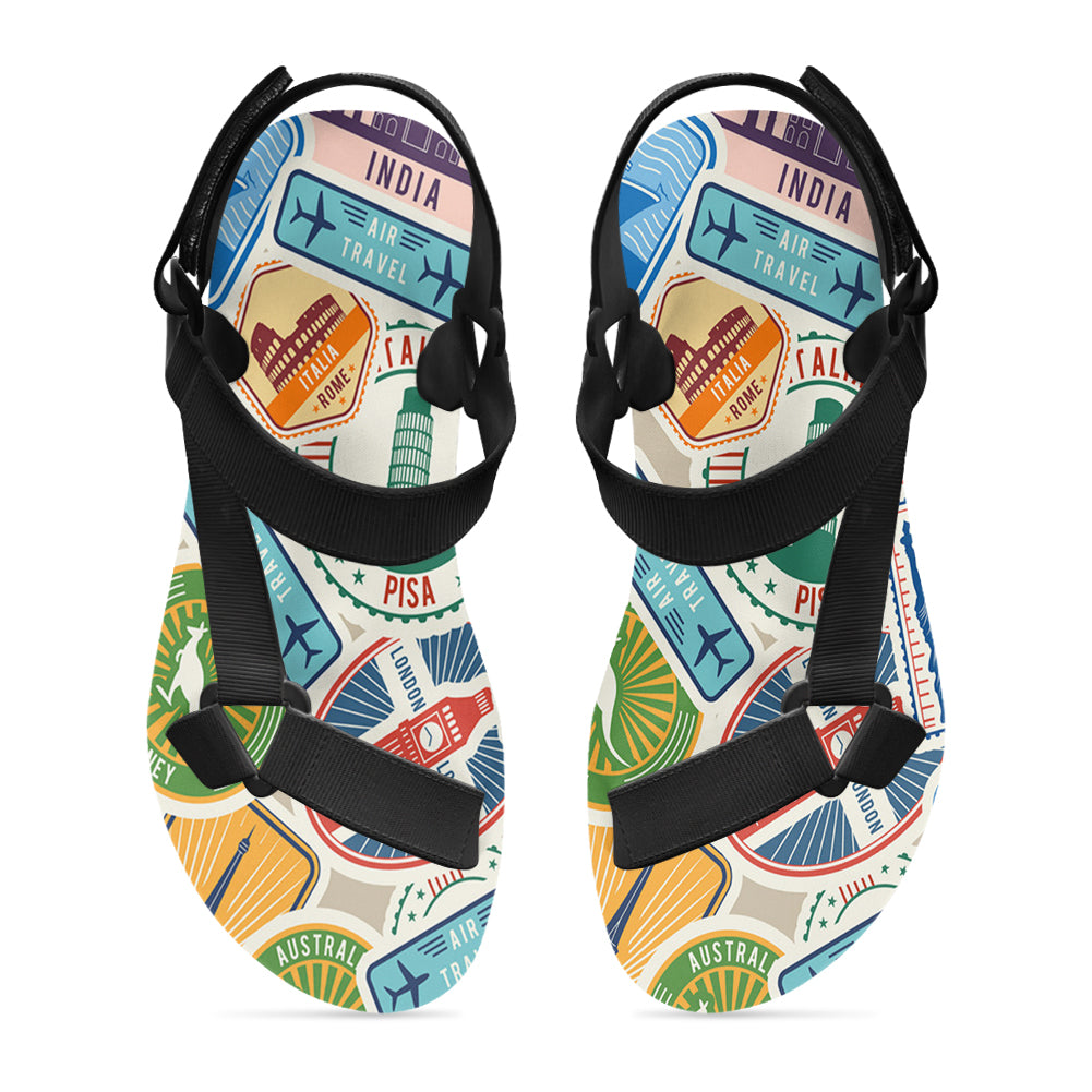 Travel Stickers Designed Open Toe Sandals (Slippers)