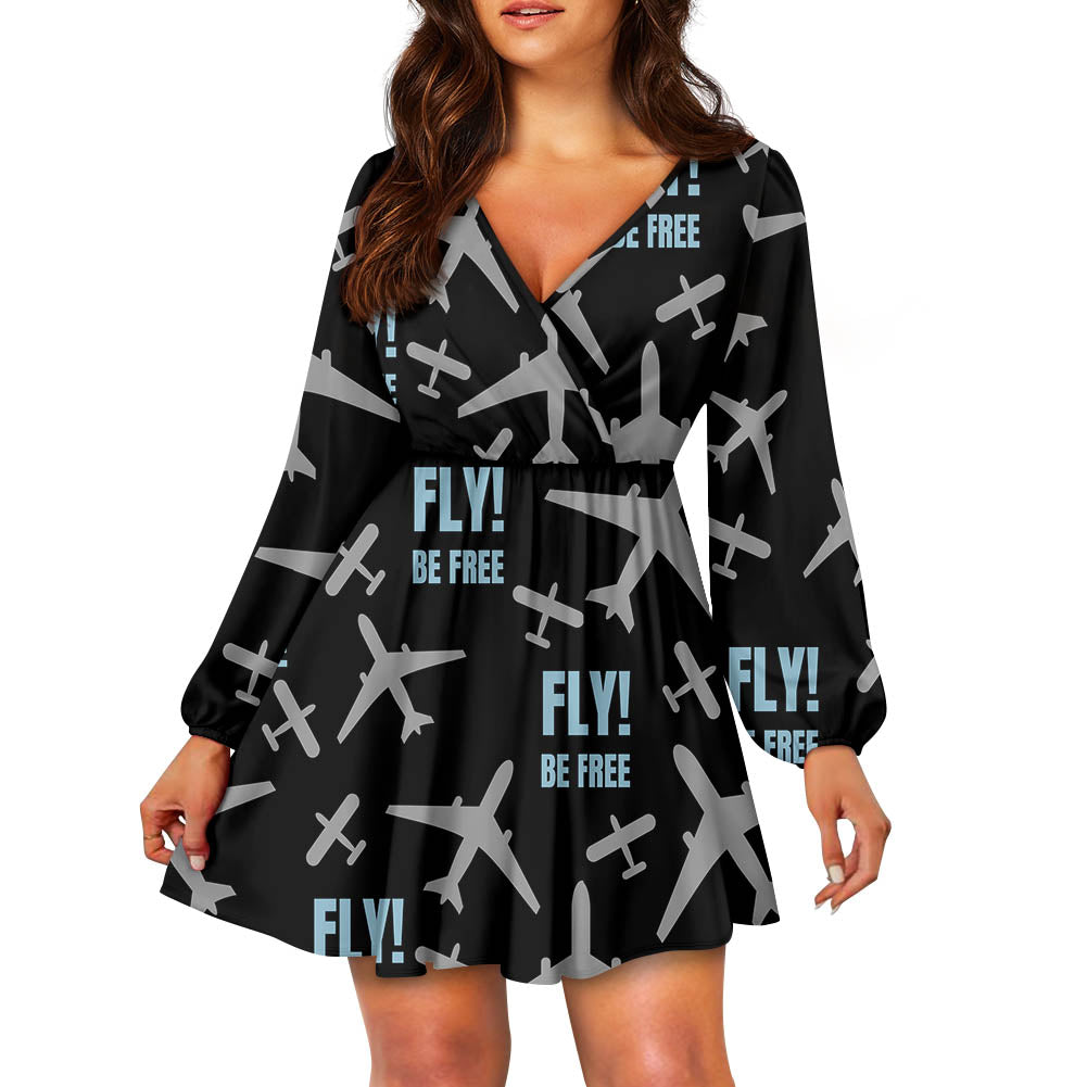 Fly Be Free Black2 Designed Women V-neck Dress