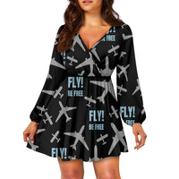 Thumbnail for Fly Be Free Black2 Designed Women V-neck Dress