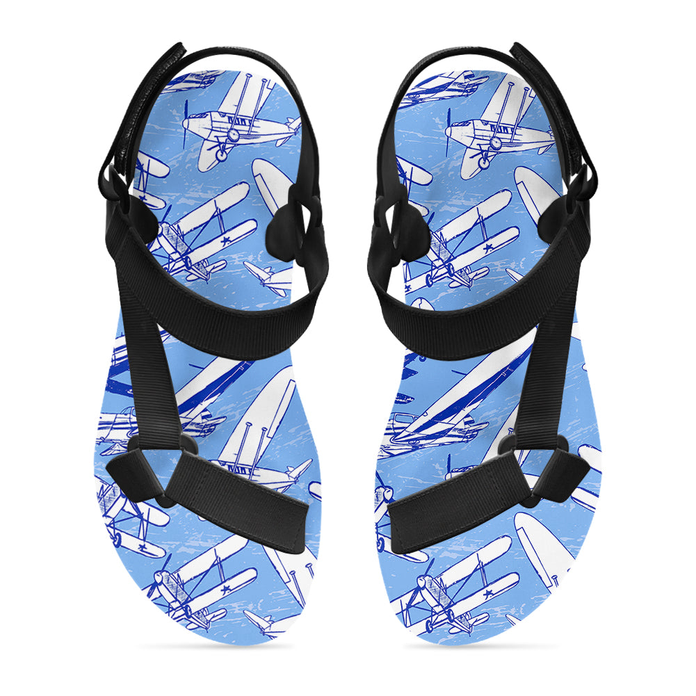 Retro & Vintage Airplanes Designed Open Toe Sandals (Slippers)