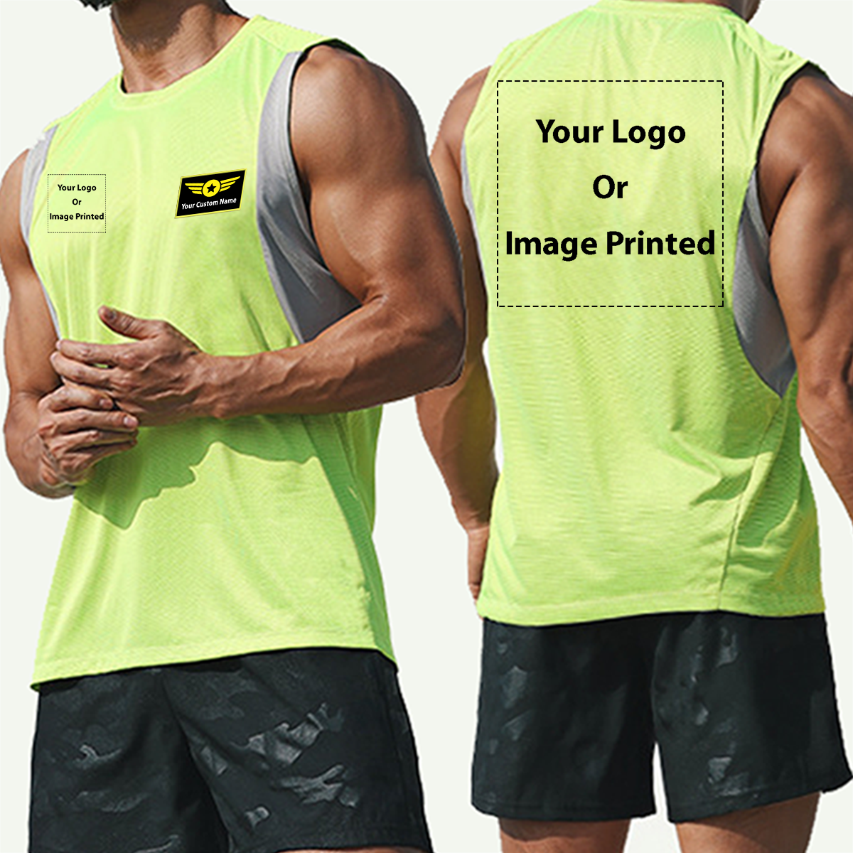 Double-Side Logos + Name (Special Badge) Designed Sleveless Quick Dry Sports Tank Tops