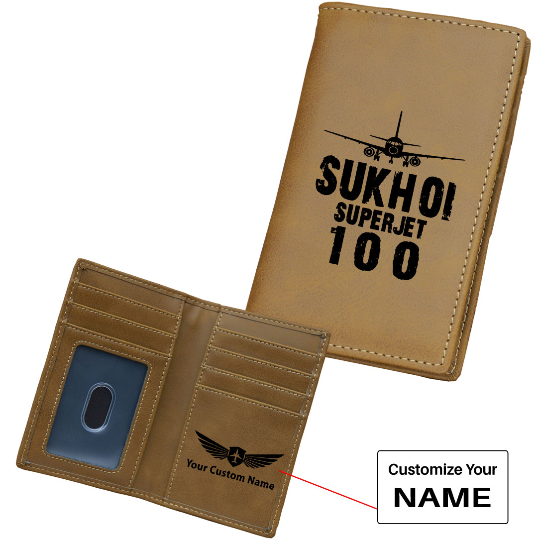 Sukhoi Superjet 100 & Plane Designed Leather Card Holder Wallets