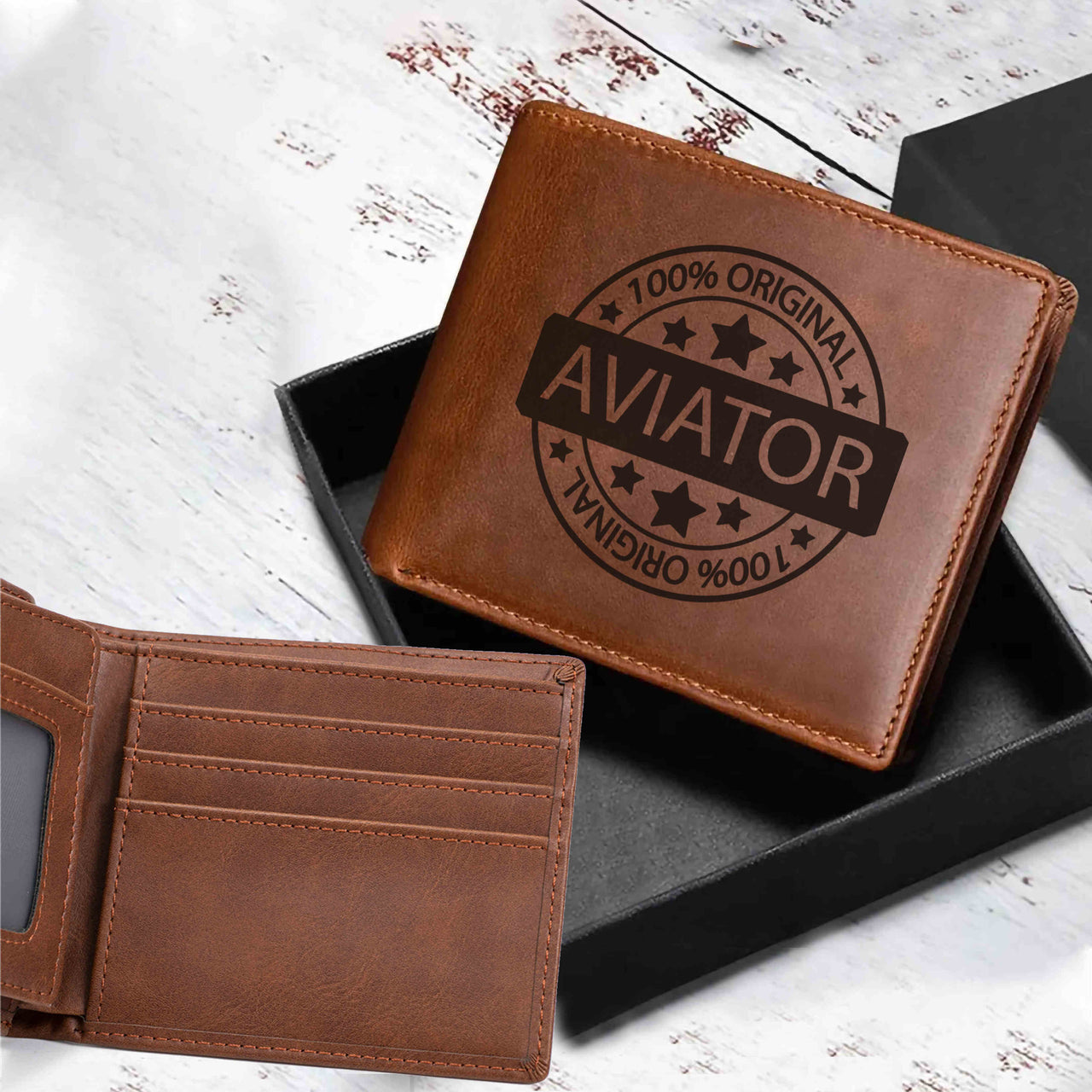 100 Original Aviator Designed Laser Leather Wallets