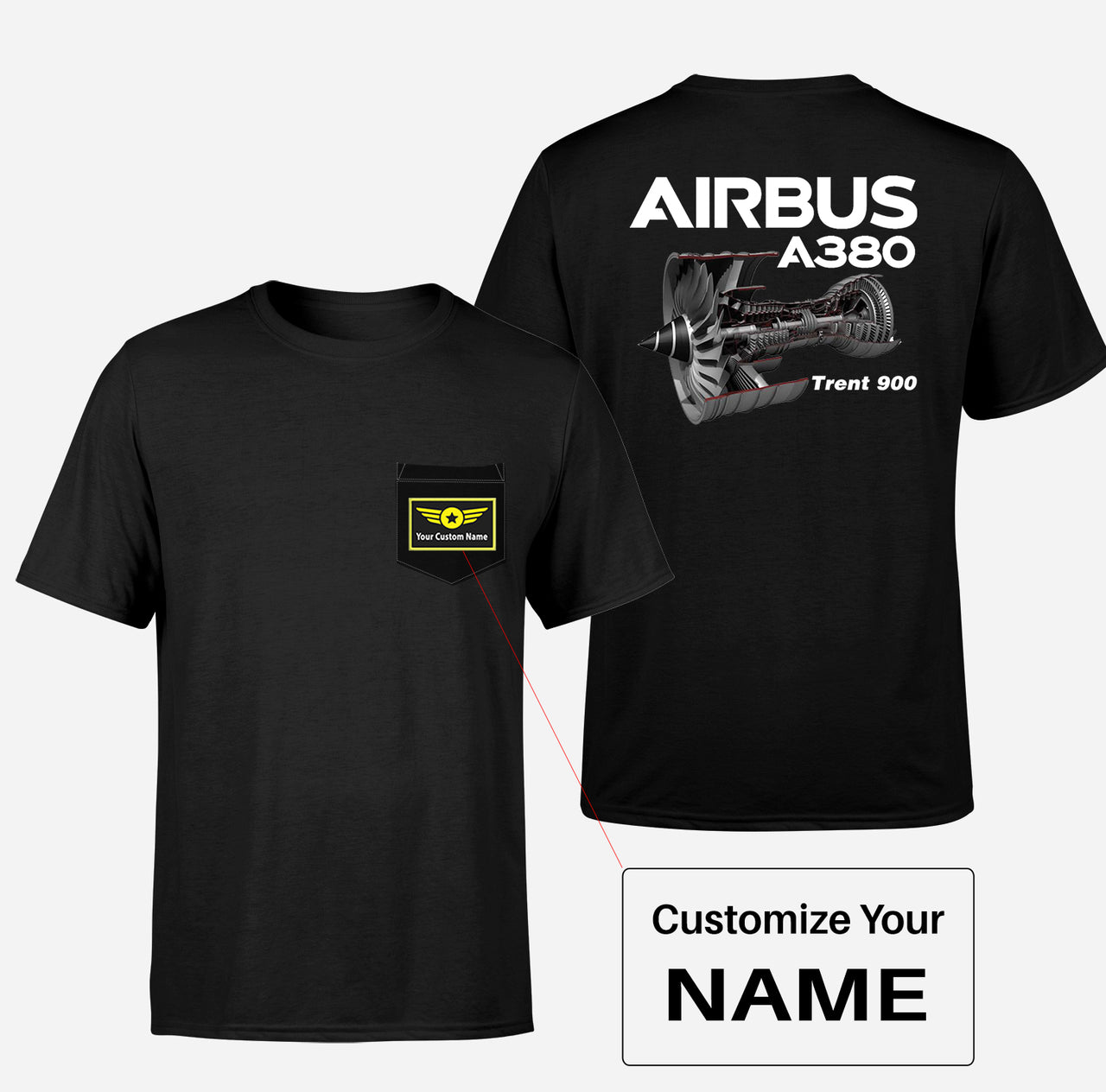 Airbus A380 & Trent 900 Engine Designed Pocket T-Shirts