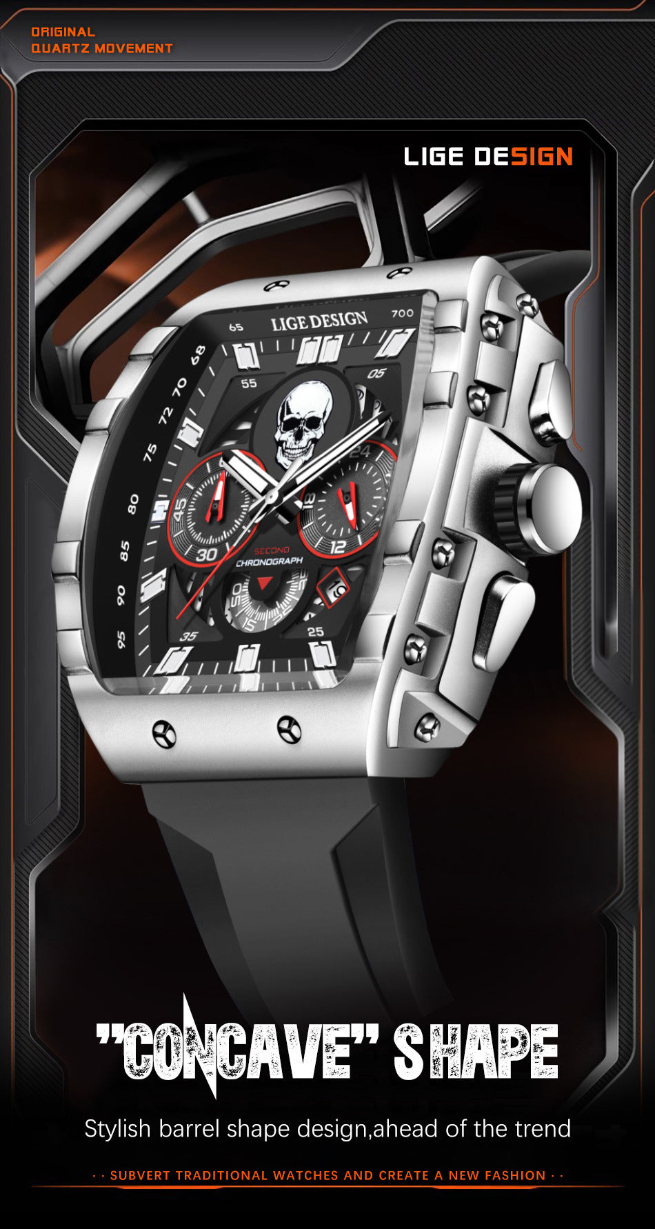 Waterproof Quartz Skeleton Skull Dial Sports Watches Watch