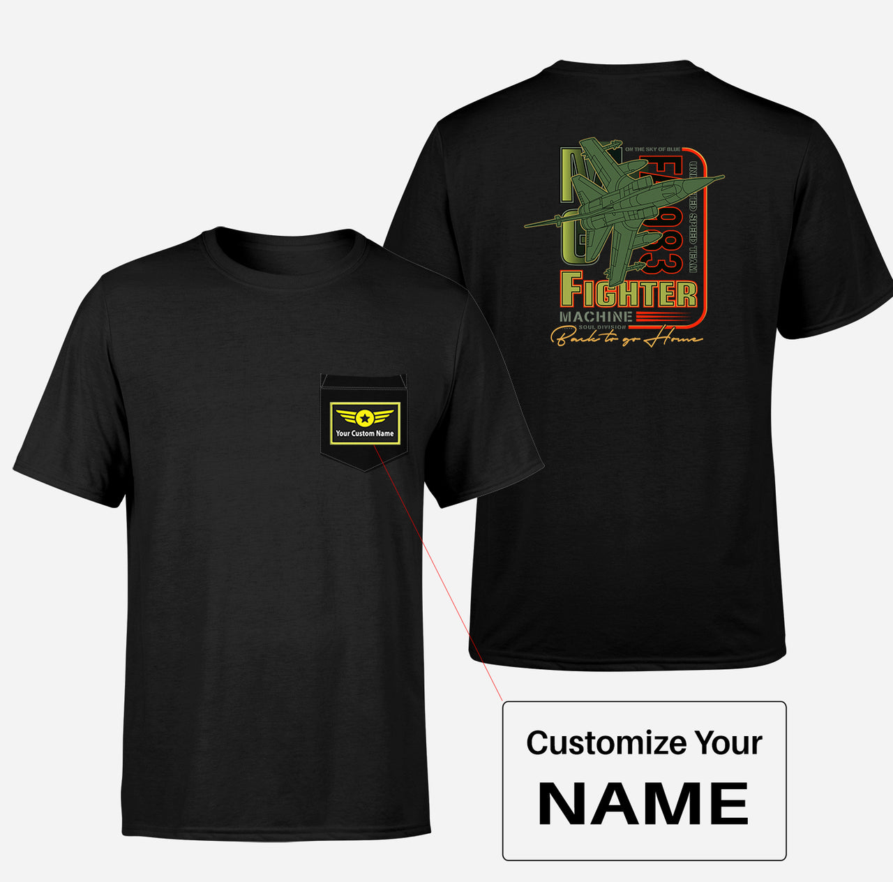 Fighter Machine Designed Pocket T-Shirts