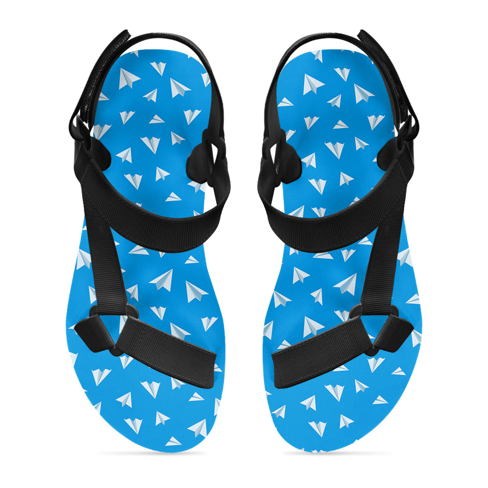 Paper Airplanes (Blue) Designed Open Toe Sandals (Slippers)