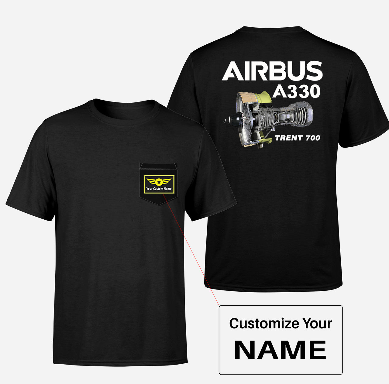 Airbus A330 & Trent 700 Engine Designed Pocket T-Shirts