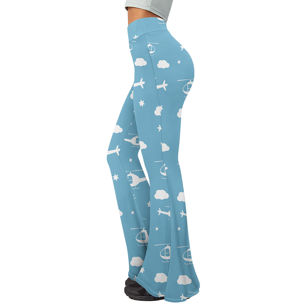 Helicopters & Clouds Designed Women Yoga Flared Pants