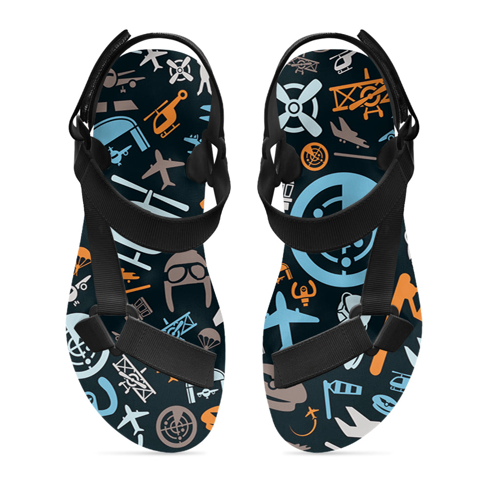 Aviation Icons Designed Open Toe Sandals (Slippers)