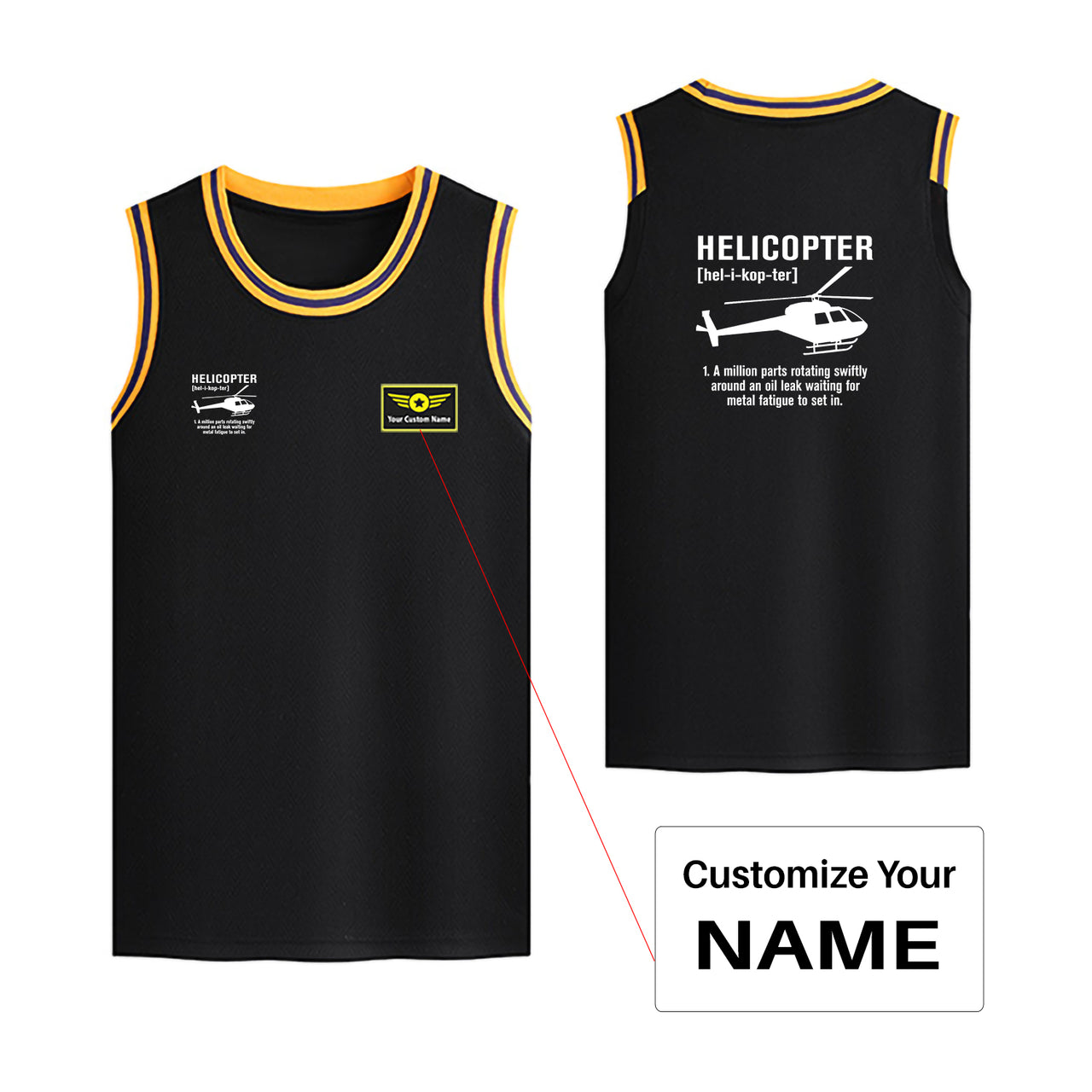 Helicopter [Noun] Designed Basketball Style Sports Tank Tops