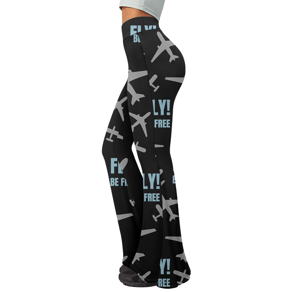 Fly Be Free Black Designed Women Yoga Flared Pants