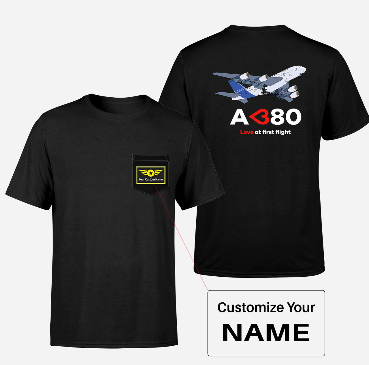 Airbus A380 Love at first flight Designed Pocket T-Shirts