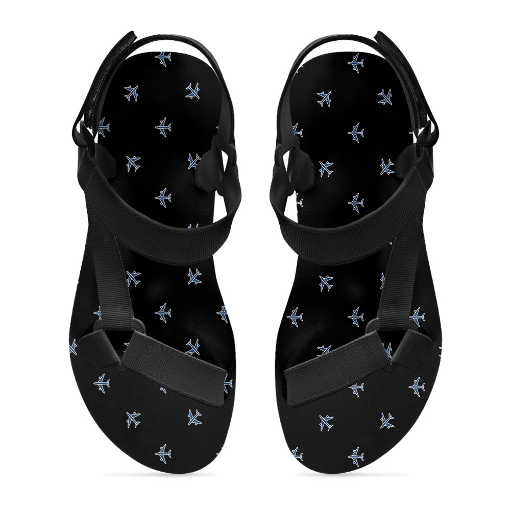 Nice Airplanes (Black) Designed Open Toe Sandals (Slippers)