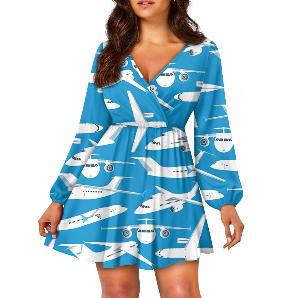 Big Airplanes 2 Designed Women V-neck Dress