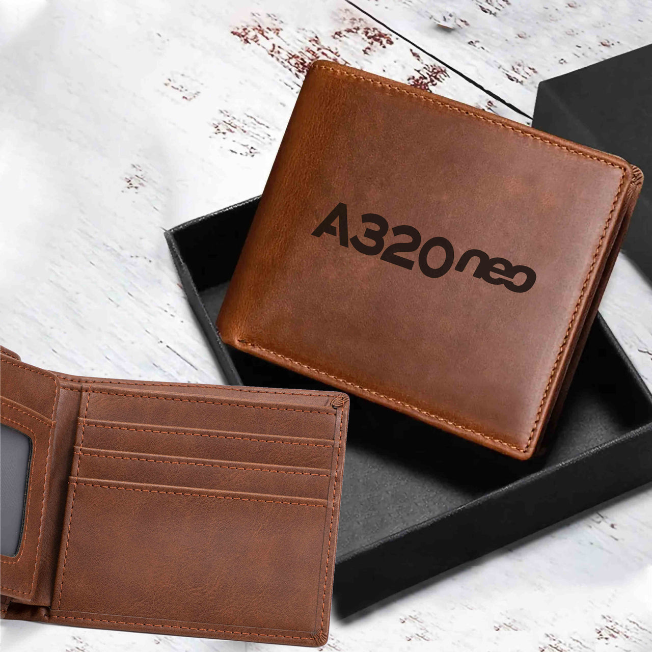 A320neo & Text Designed Laser Leather Wallets