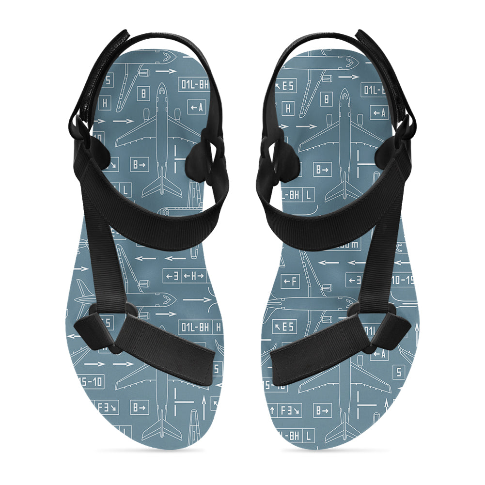 Jet Planes & Airport Signs Designed Open Toe Sandals (Slippers)