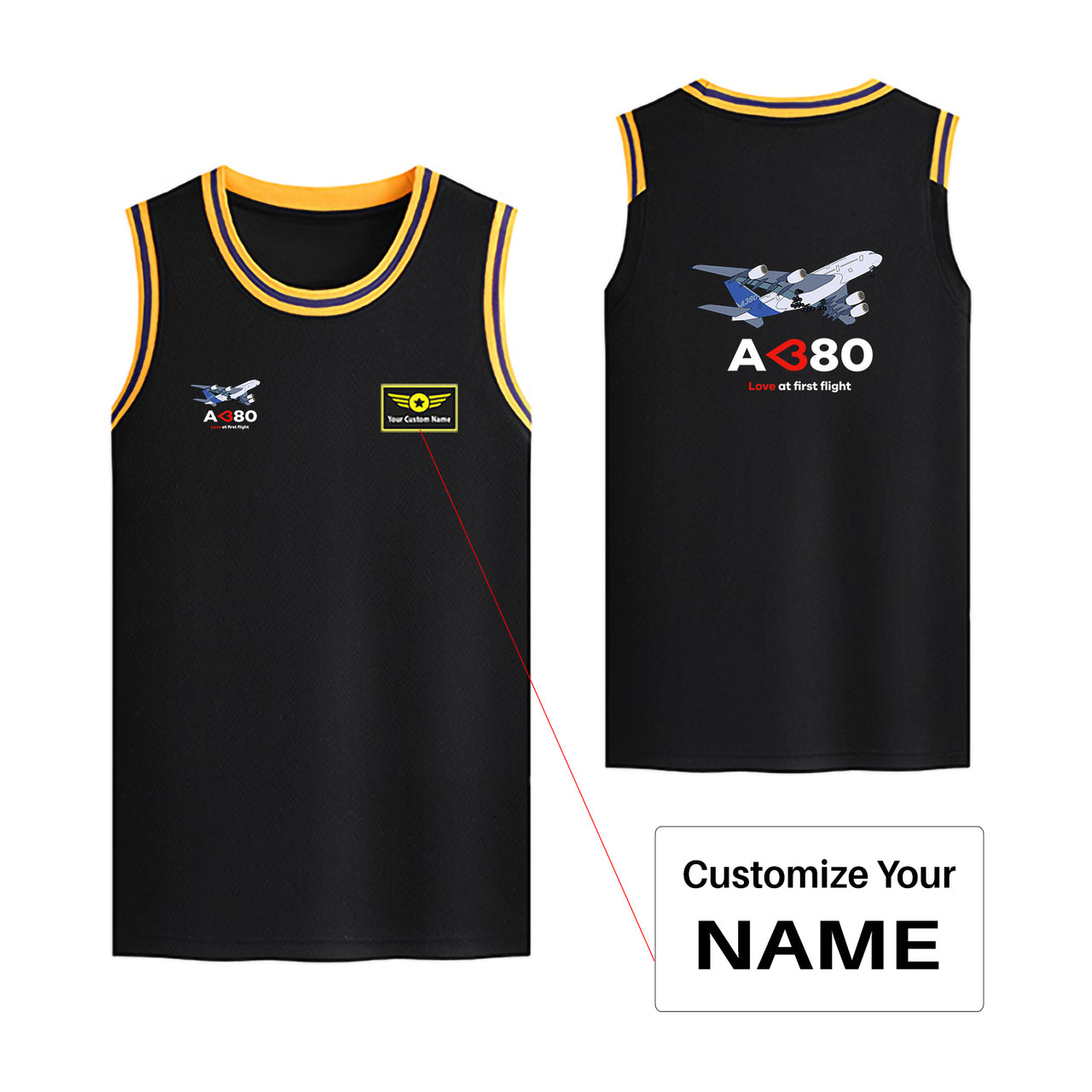 Airbus A380 Love at first flight Designed Basketball Style Sports Tank Tops