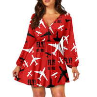 Thumbnail for Fly Be Free Red 2 Designed Women V-neck Dress