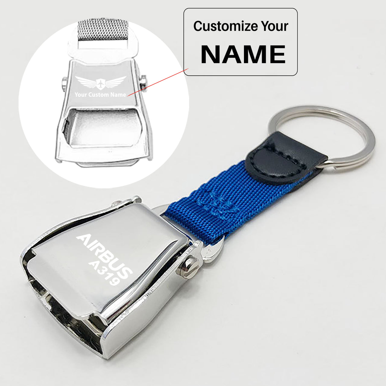 Airbus A319 & Text Designed Airplane Seat Belt Key Chains