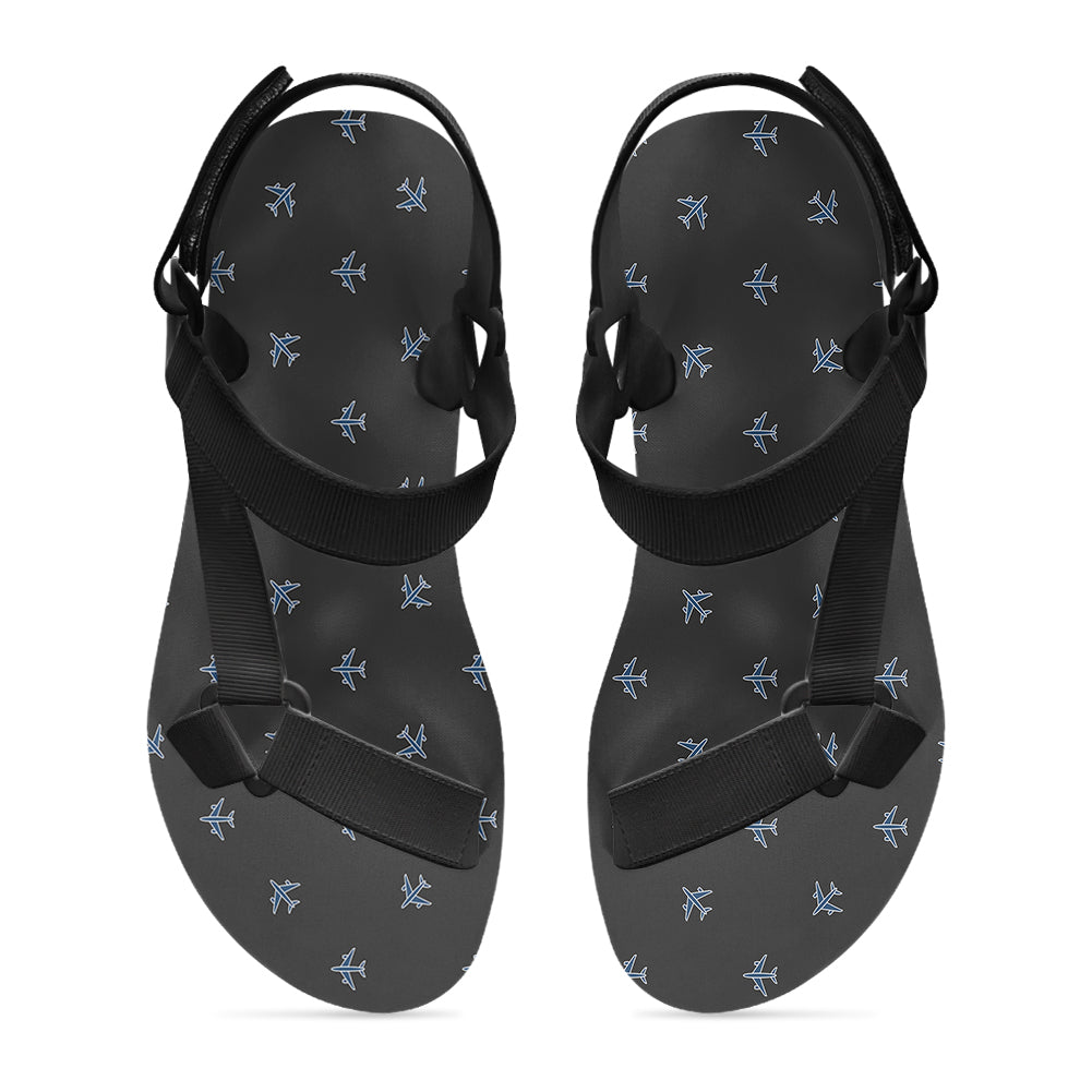 Nice Airplanes (Gray) Designed Open Toe Sandals (Slippers)