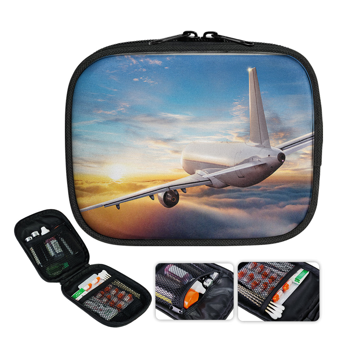 Airliner Jet Cruising over Clouds Designed Travel & Medical Storage Bags