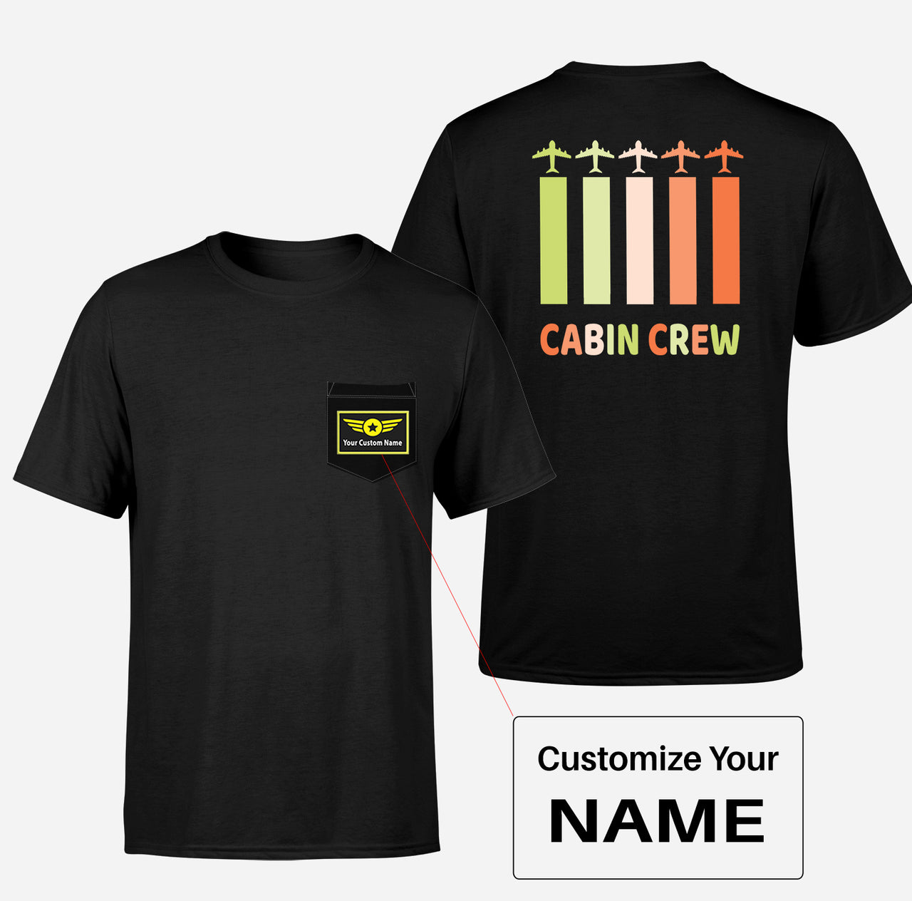 Colourful Cabin Crew Designed Pocket T-Shirts