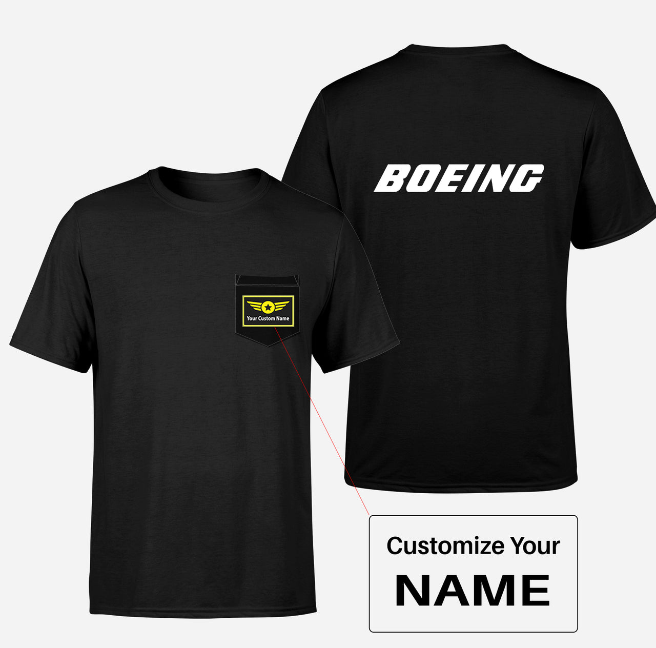 Boeing & Text Designed Pocket T-Shirts