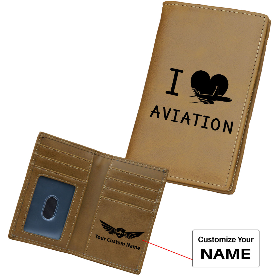 I Love Aviation Designed Leather Card Holder Wallets