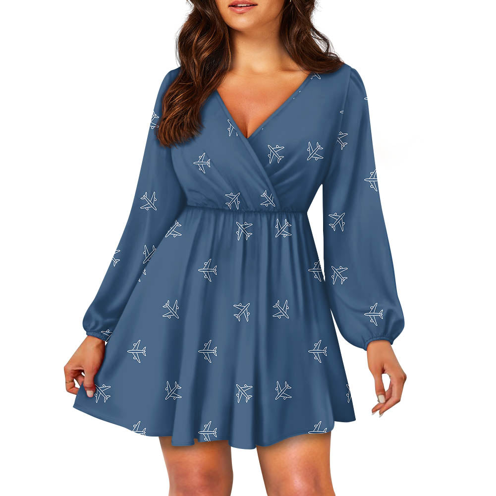 Nice Airplanes (Blue) 2 Designed Women V-neck Dress