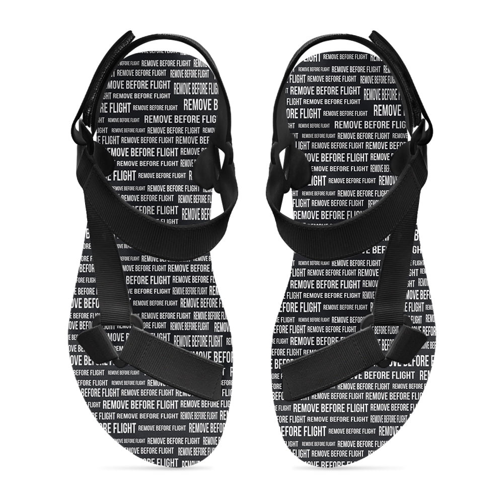 Remove Before Flight 3-Black Designed Open Toe Sandals (Slippers)