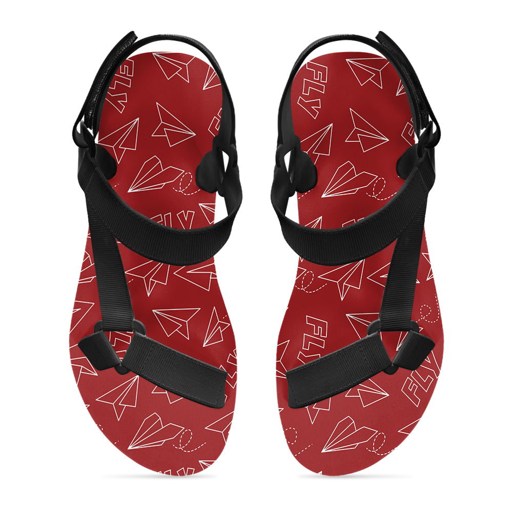 Paper Airplane & Fly (Red) Designed Open Toe Sandals (Slippers)