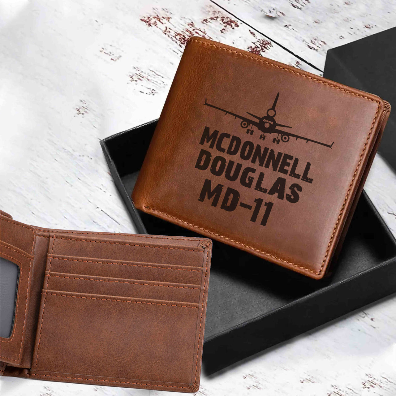 McDonnell Douglas MD-11 & Plane Designed Laser Leather Wallets