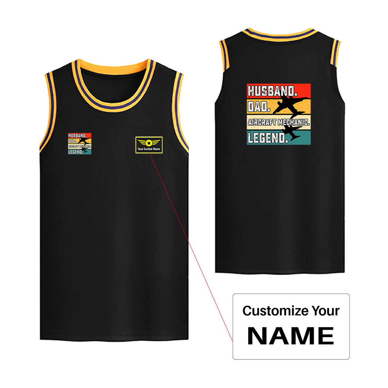 Husband & Dad & Aircraft Mechanic & Legend Designed Basketball Style Sports Tank Tops