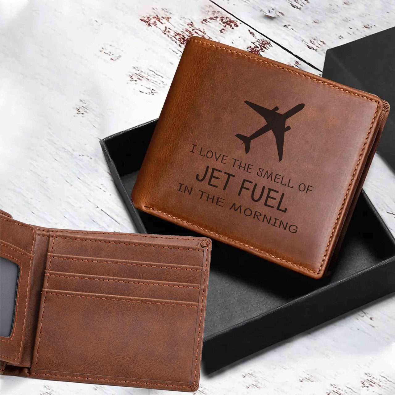 I Love The Smell Of Jet Fuel In The Morning Designed Laser Leather Wallets