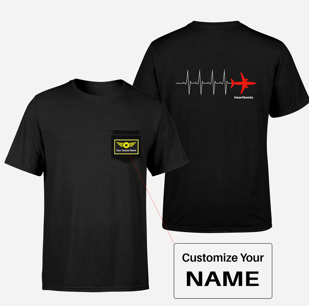 Aviation Heartbeats Designed Pocket T-Shirts