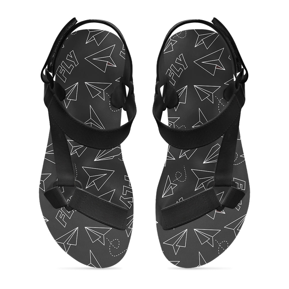 Paper Airplane & Fly (Gray) Designed Open Toe Sandals (Slippers)