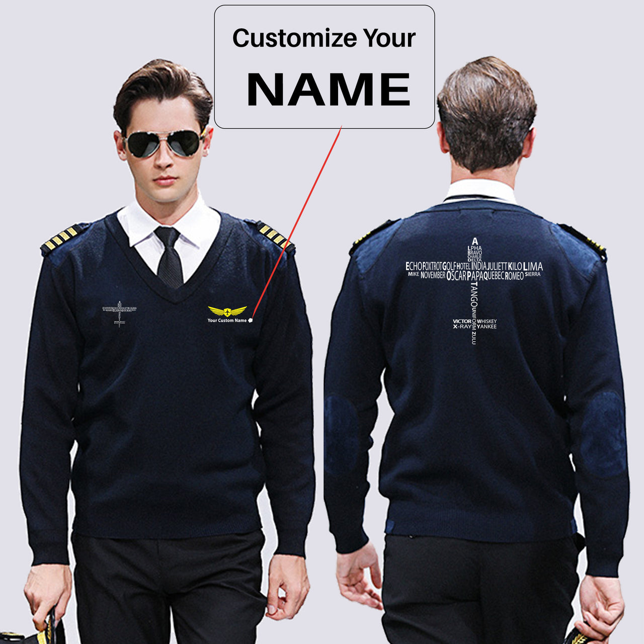 Propeller Shape Aviation Alphabet Designed Wool Pilot Sweaters