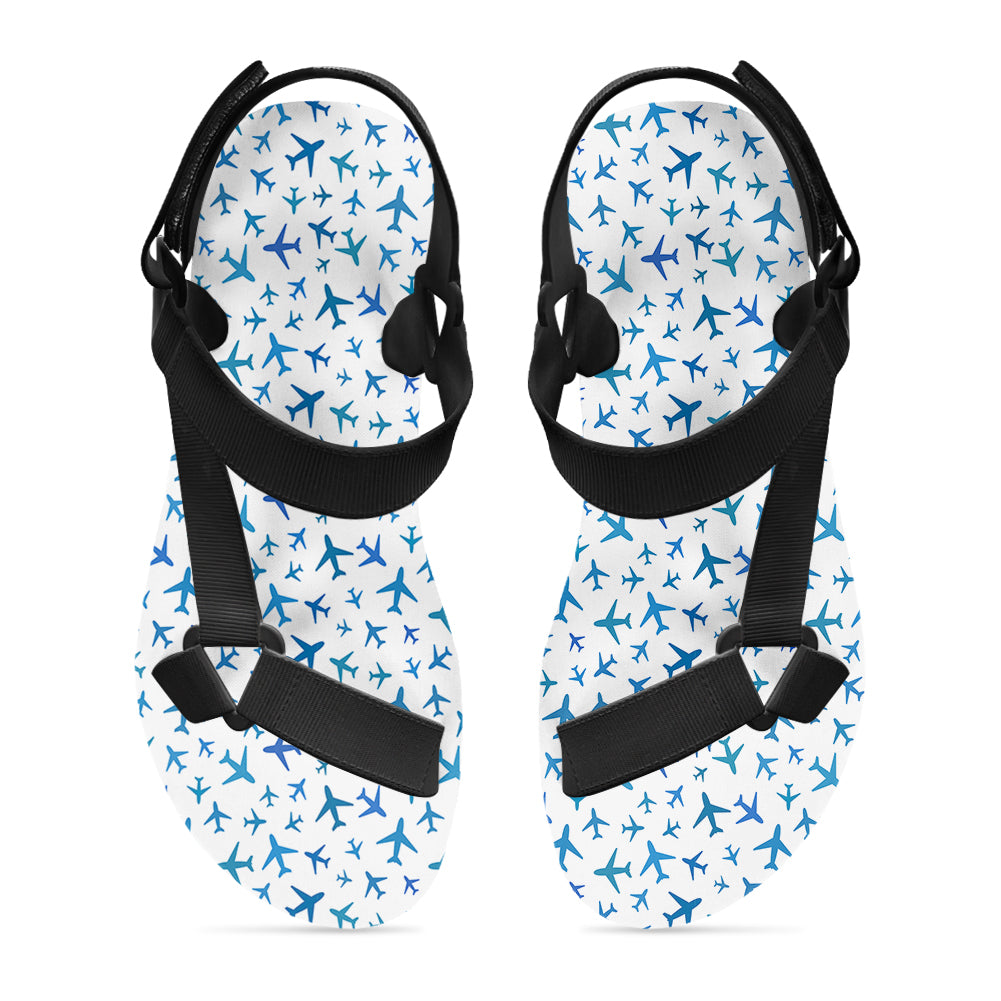 Many Airplanes White Designed Open Toe Sandals (Slippers)