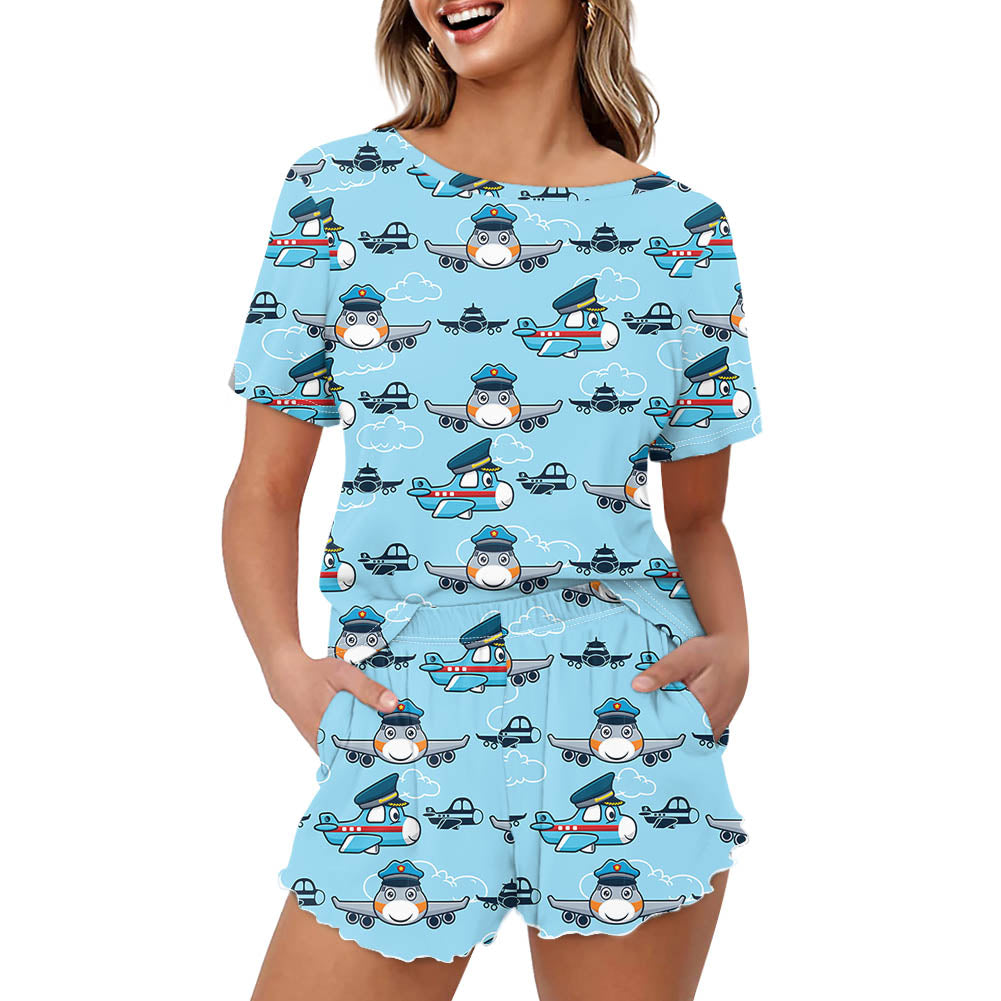 Cartoon & Funny Airplanes 2 Designed Women Summer Home Suits