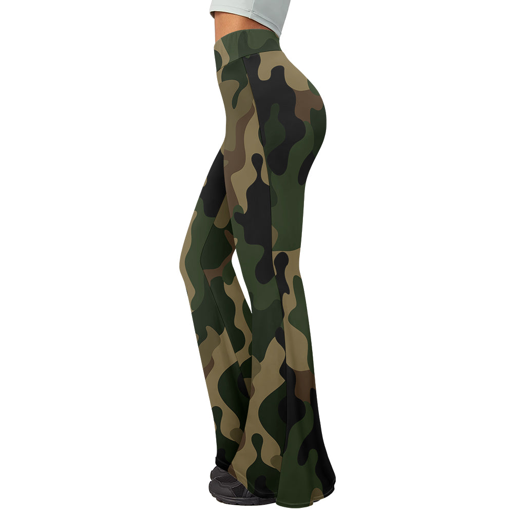 Military Camouflage Army Green Designed Women Yoga Flared Pants