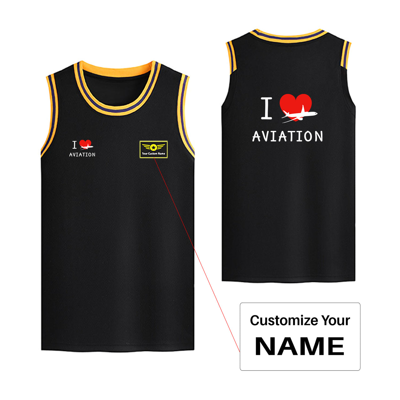 I Love Aviation Designed Basketball Style Sports Tank Tops